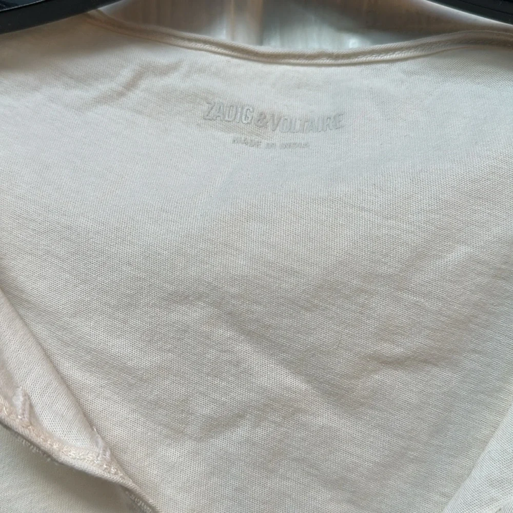 Zadig & Voltaire Cream Tee with Silver Heart Accents - Picture 2 of 7